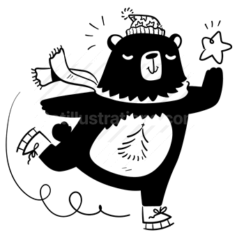 christmas, holiday, occasion, bear, ice skating, star